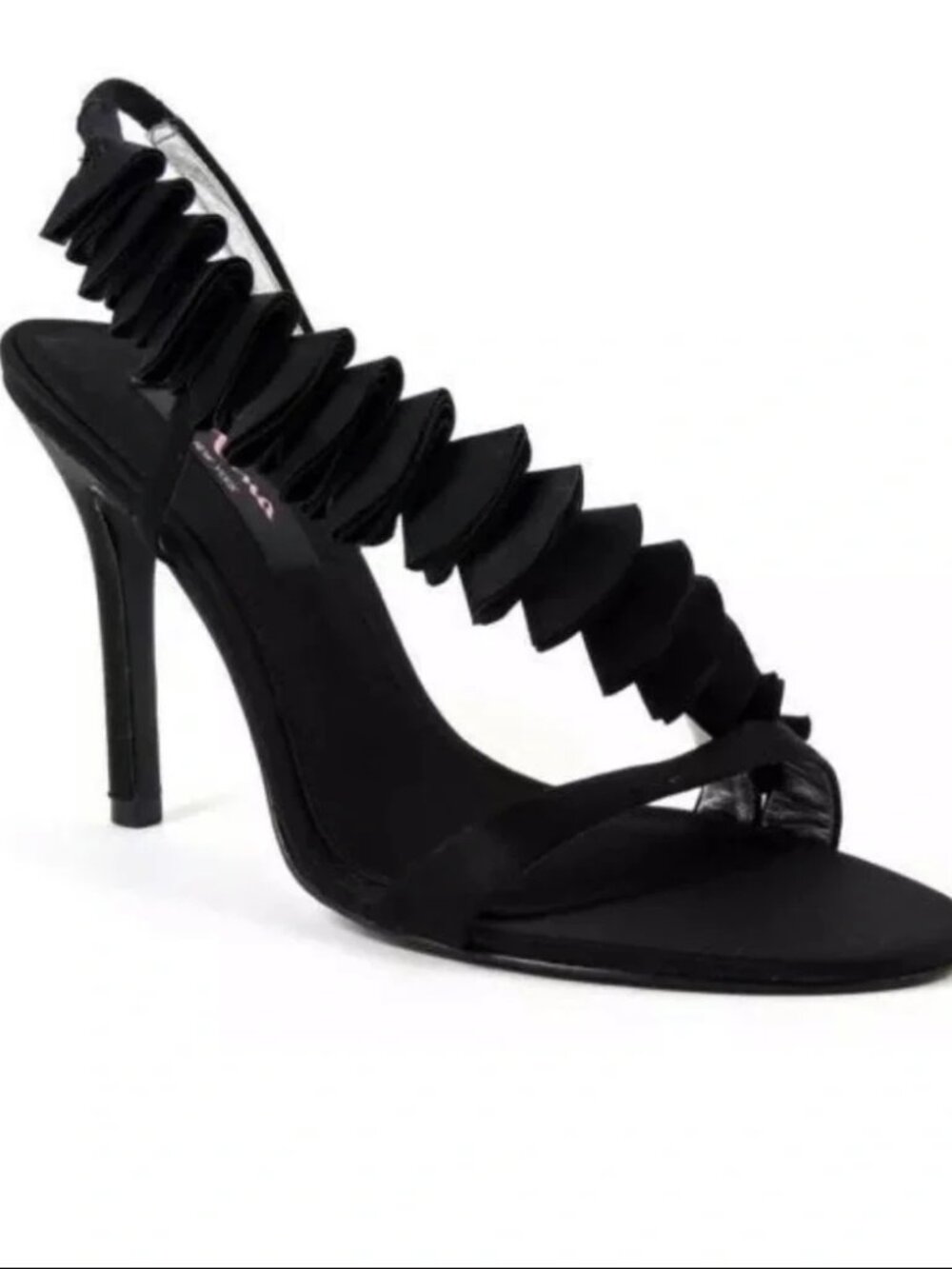 Nina Ulexa Black Ruffle Evening Slingback Sandal Heels
